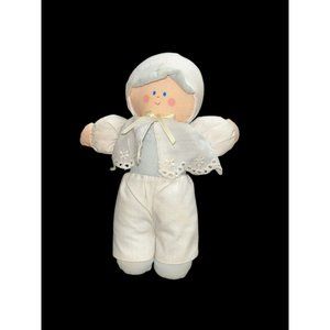 Vintage Eden 7” Plush Boy Baby Rattle Blue & White Good Condition rare